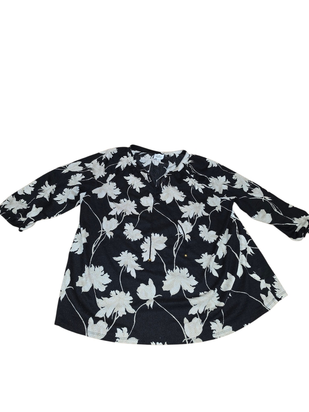 Croft & Barrow Plus Size 1X Black White Floral Long Sleeve Tunic Top
